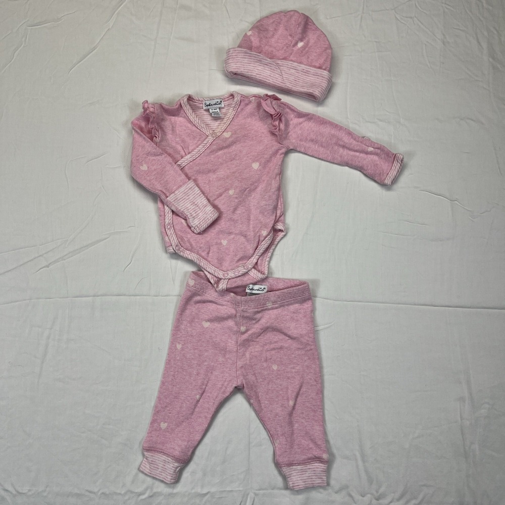 Splendid Baby Girl 0-3Months Pink Heart Stripped 3 Piece